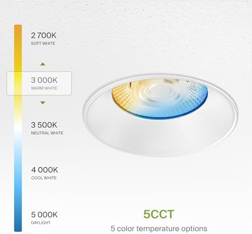 ASD 6 Inch Trimless LED Recessed Ceiling Light Fixture, Mud-in Canless Downlight with Junction Box, 5CCT Selectable 2700K-5000K, 24W 2075 Lumens, CRI90+, Anti-Glare, Dimmable, IC & Wet Rated, ETL