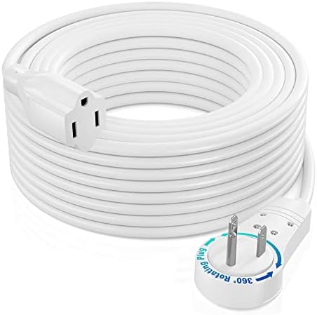 Maximm 50 Ft 360 Rotating Flat Plug Extension Cord, 14 AWG, White, UL