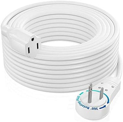 Maximm 50 Ft 360 Rotating Flat Plug Extension Cord, 14 AWG, White, UL