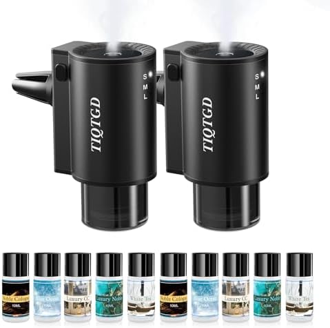 Smart Car Air Freshener, Car Air Freshener Diffuser with 3 Spray Modes, Rechargeable Aromatizante para Carro with 10pcs Essential Oil, 5 Scents, Long-Lasting, 2Pack