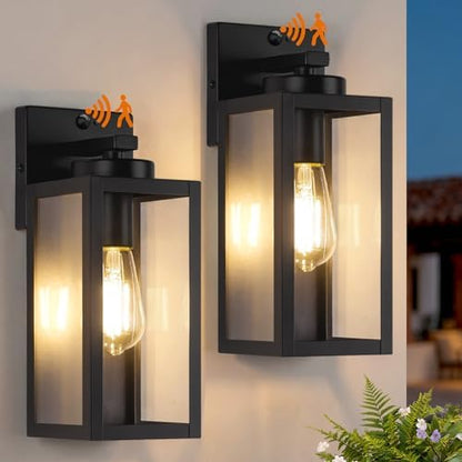 BesLowe Upgraded Motion Sensor Outdoor Wall Lights, Matte Black, 2-Pack