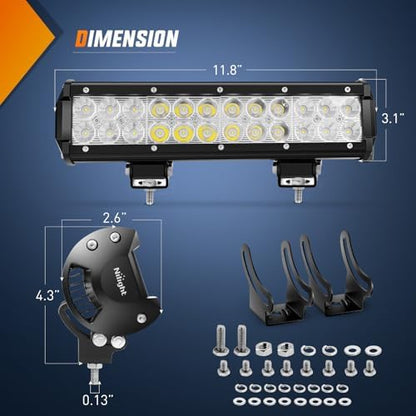 Nilight LED Light Bar with Yellow Black Covers 2 PCS 12 Inch 72 W