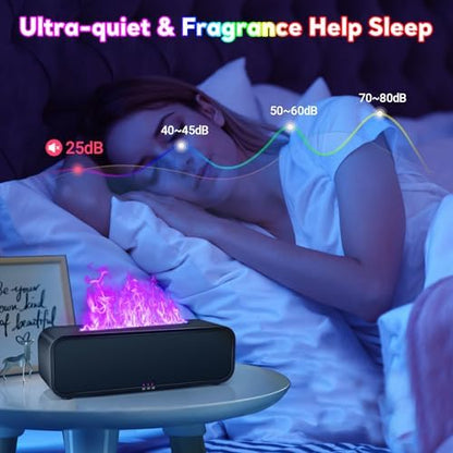 Essential Oil Diffuser, Flame Oil Diffuser - Aromatherapy Humidifier, Sound Activated Music Sync Infrared Remote Control - Perfect for Bedroom Home Office (250ml Rainbow Flame, Black)