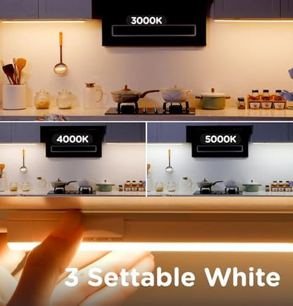Under Cabinet Lighting Plug in AC120V 3CCT 3000/4000/5000K,Super Bright,Linkable Under Counter Lights for Kitchen,Ultra Slim LED Cabinet Light for Closet,Shelf,Sink,ETL Listed(16inch,White,1Pack)