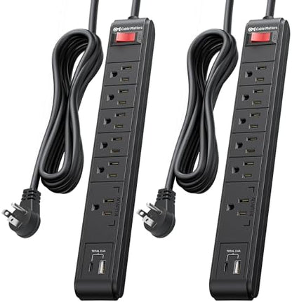 [ETL Listed] Cable Matters 2-Pack 6-Outlet Surge Protector, 8ft