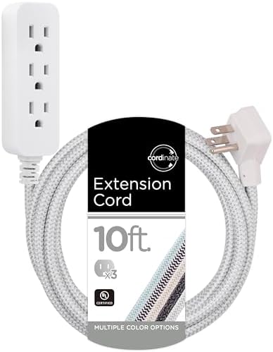 Cordinate 3 Outlet Power Strip Surge Protector 10 Ft Braided Extension Cord