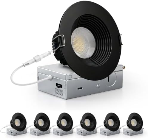 Adetu 6 Pack 4 Inch Black Anti-Glare LED Downlight, Recessed Ceiling Light