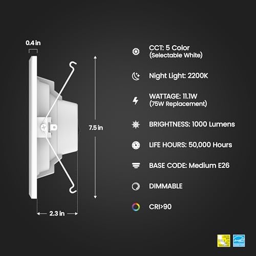 Feit Electric 5/6in LED Recessed Downlight with Night Light Mode, 75W Eq