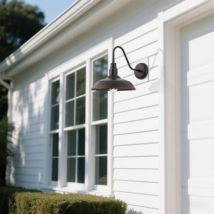 14in Outdoor Gooseneck Barn Light for Garage, 2 Pack Bronze Exterior Wall Lights Fixture for Porch, Outside Farmhouse Wall Sconce for Patio, Cabin, Entryway