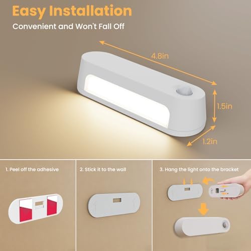 Motion Sensor Night Light, 1800mAh Rechargeable Battery Operated Step Lights, 3000K Warm White Wireless Under Cabinet Lighting for Stairs, Hallway, Closet, Bedroom, Kitchen, Cruise(2 Pack)