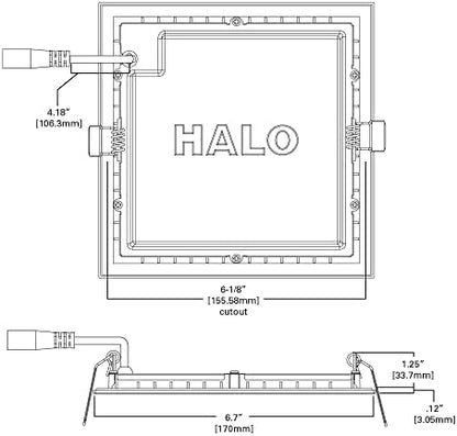 HALO HLB 6 in Square Canless Ultra-Thin LED Recessed Lighting Wafer Light, 900 Lumens, 5 Selectable Color Temperatures 2700K-5000K, Wet Rated, Energy Star Certified for Ceiling and Shower (Pack of 6)