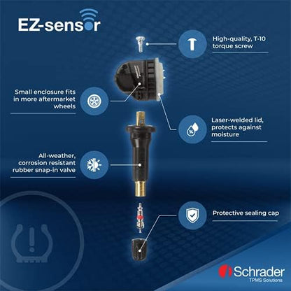 Schrader 33500 EZ-Sensor Single SKU (314.9 MHz, 315 MHz, and 433 MHz) Programmable Snap-in Fixed Angle Valve Tire Pressure Monitoring Sensor (TPMS), Requires Programming Before Installation