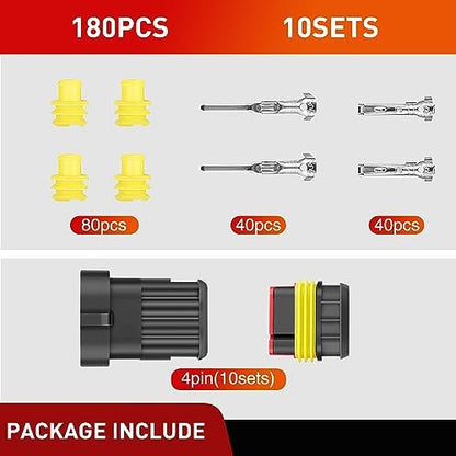 Nilight 180PCS 4 Pin Electrical Connector ‎Plug with Male Female Terminals