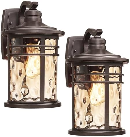 Darkaway Outdoor Wall Light Fixture,14.57inch Large Outside Porch Lights Wall Mounted Amber Ripple Glass Modern Exterior Waterproof Wall Sconce Lighting for House Front Door Garage