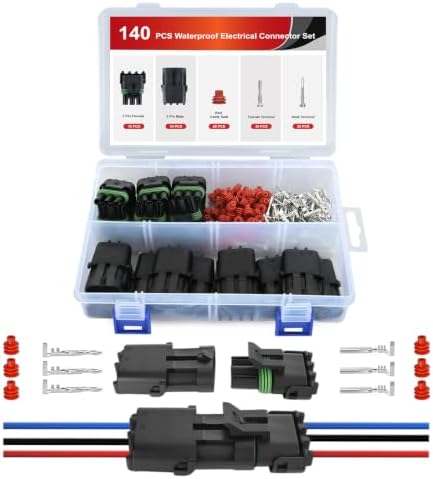 Nilight 140PCS 10 Kits 3 Pin Waterproof Automotive Electrical Connector Kit
