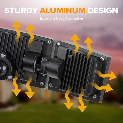 LUTEC 75W 8000 Lumen Floods Light Outdoor, Switch Controlled LED Security Lights with 3 Adjustable Heads, 5000K Daylight, IP65 Waterproof Exterior Flood Light for Garage, Yard, Patio (Black) - 2 Pack