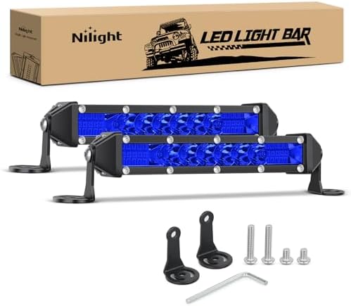Nilight Slim LED Light Bar 2 PCS Blue 7 Inch Single Row 16LEDs