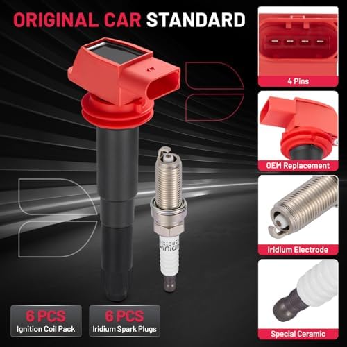 BDFHYK 6 Ignition Coil Pack UF660 and 6 Iridium Spark Plug AP5325 Compatible with Porsche 2008-2018 Cayenne 4.8L V8, 2011-2016 Panamera 3.6L V6, 2010-2016 Panamera 4.8L V8 Coil for 94860210410