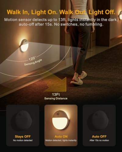 YUNLEX Toilet Light Motion Sensor, Battery Operated Night Light Indoor