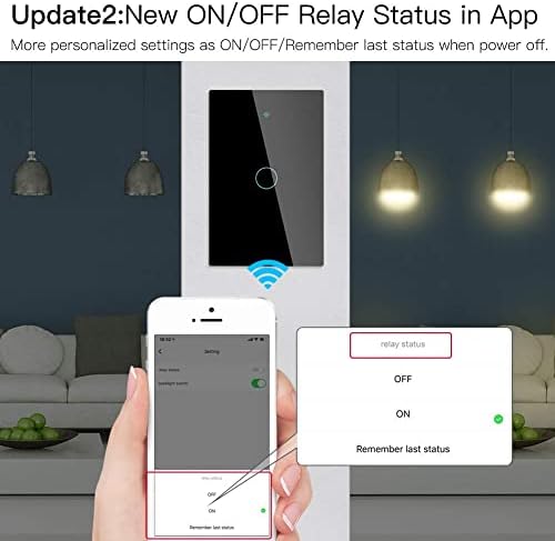 MoesGo WiFi Smart Wall Light Switch,Glass Panel, Multi-Control(3 Way), 2.4GHz Wi-Fi Touch Switches, Neutral Wire Required, Remote Control Smart Life/Tuya App, Work with Alexa, Google Home Black 1 Gang