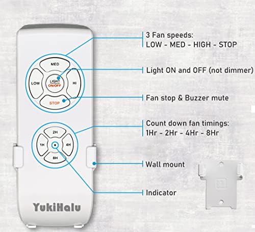 YukiHalu Ceiling Fan Remote Control Kit, Universal and Compact Size, Fan Speeds and Timings Control, Comply with UL1917