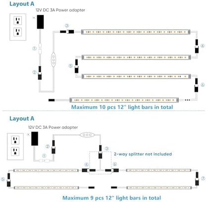 Litever Under Cabinet Lighting Kit. 6 Lights with Power Plug Dimmer. 3000K