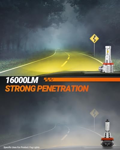SEALIGHT H11 LED Fog Lights Bulbs Yellow or DRL 16000LM Brightness, H16/H8 Fog Lamps 3000K Amber Light Strong Penetration, 2024 Upgrade Liquid-cooled Copper Tubing H16 Fog Lights for Truck, Pack of 2
