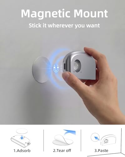 Keyhole Light,Battery Powered Motion Sensor Lights,Door Lock Light Magnetic & Dimmable, PIR Wireless Motion Detector 6500K Soft White,Portable Nightlight for Hallway,Appliance,Bathroom (2, Silver)
