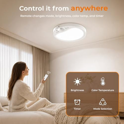 TANBABY Motion Sensor Rechargeable Ceiling Light Indoor with Remote, 2 Pack