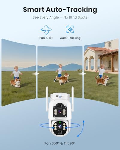 Hiseeu Solar Camera Outdoor, 4MP Dual Lens, Wireless Home Security Camera