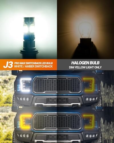 SEALIGHT 3157 Switchback LED Bulb, Latest CANBUS 3156 LED Light With Turbo Fan, 3057 3457 4157 Amber/White Dual Color Anti Hyper Flash Turn Signal Lights and DRL/Parking Lights, Pack of 2