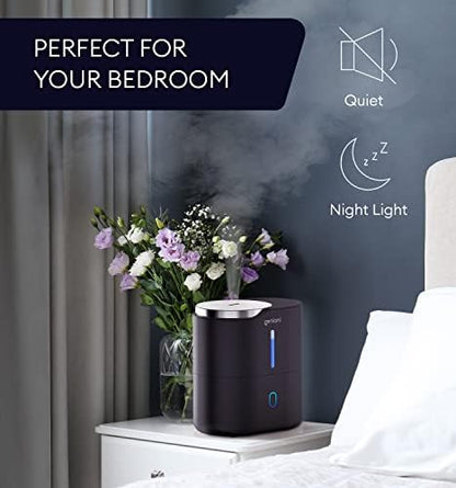 Top Fill Humidifier with Essential Oil Diffuser 2.5L for Home, Baby, Bedroom, Large Room & Indoor Plants, Small Cool Mist Air Humidifiers for Baby, Ultrasonic Quiet, Night Light (Black)
