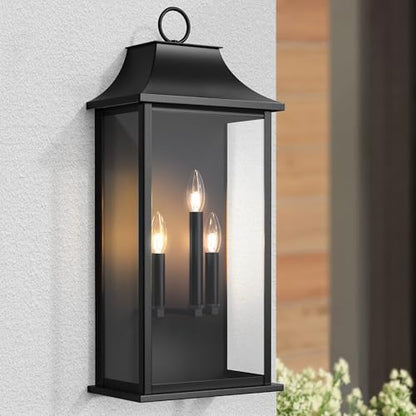 Dusk to Dawn Outdoor Wall Lantern, 25.3" Black Exeterior Light