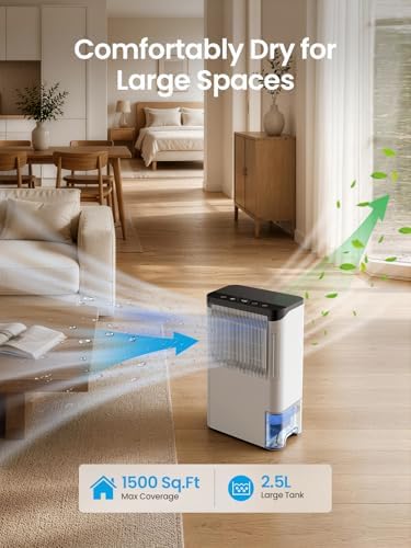 Dehumidifiers for Home, 2.5L Tank, 35dB Quiet, Continuous Draining Hose