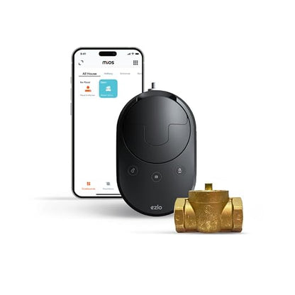 EzloPlus Whole Home Leak Protection Kit | Includes 1 Smart Home Hub + 2 Water Leak Sensors + 1 1" Z-Wave Smart Water Shut-Off Valve