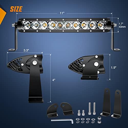 Nilight Slim LED Light Bar 2PCS 11 Inch 26LED Single Row Spot Flood Combo Fog Driving Work Lighting Roof Bumper Lamp Offroad for 4x4 Trucks SUV ATV UTV