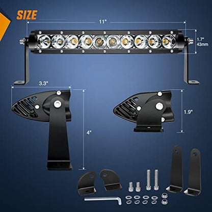 Nilight Slim LED Light Bar 2PCS 11 Inch 26LED Single Row Spot Flood Combo Fog Driving Work Lighting Roof Bumper Lamp Offroad for 4x4 Trucks SUV ATV UTV
