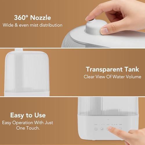 Electactic 3L Top Fill Humidifier, Essential Oil Diffuser & Cool Mist Humidifiers, Smart Humidity Control, Quiet Ultrasonic, 360° Nozzle, 7-Color Light for Bedroom, Home Office