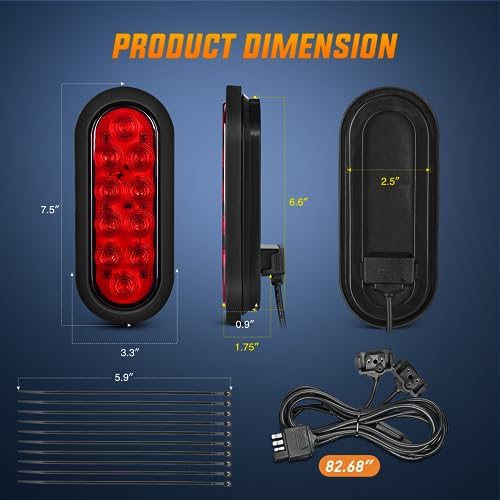 Nilight Hitch Cargo Carrier Light Kit 2PCS 6" Red Oval LED Tail Lights