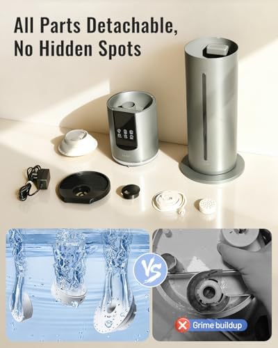 Lacidoll 8L Humidifiers for bedroom up to 500 sq ft, Easy to Clean Humidifier with Washable Parts, Ultrasonic Cool Mist Humidifier for Home Plants Baby Nursery Office, Dark Grey