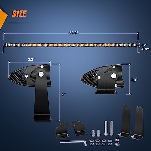 Nilight Led Light Bar Amber 51 Inch 250W Super Slim Spot Flood Combo 24500LM 3D Driving Fog Off Road Lights for Trucks Pickup SUV ATV UTV Boat 4x4 Van Camper-2 Style Mounting