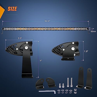 Nilight Led Light Bar Amber 51 Inch 250W Super Slim Spot Flood Combo 24500LM 3D Driving Fog Off Road Lights for Trucks Pickup SUV ATV UTV Boat 4x4 Van Camper-2 Style Mounting