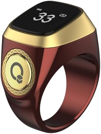 Smart Tasbih Zikr Ring, 20mm Muslim Digital Azan Alarm Clock, Tasbih Counter Smart Ring (Red)