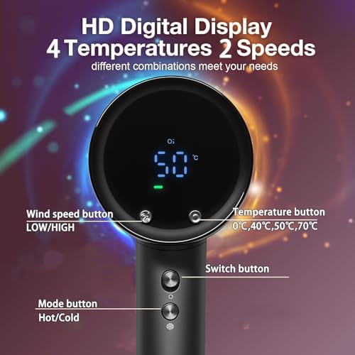STFF ion Hair Dryer high Speed brushless Motor with Blow Dryer Diffuser,1400W Ultra-Fast Dryer,Ultra-Ligh, Low Noise,Intelligent LCD Display,for Women/Children