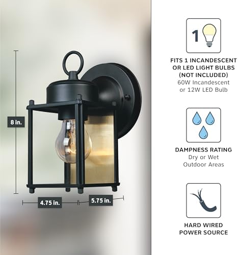 DESIGNERS FOUNTAIN Preston Outdoor Light Fixture, 8 Inch Exterior Wall Lantern Sconce for Front Door, Patio and Porch, Black, 1161-BK (Pack of 6)