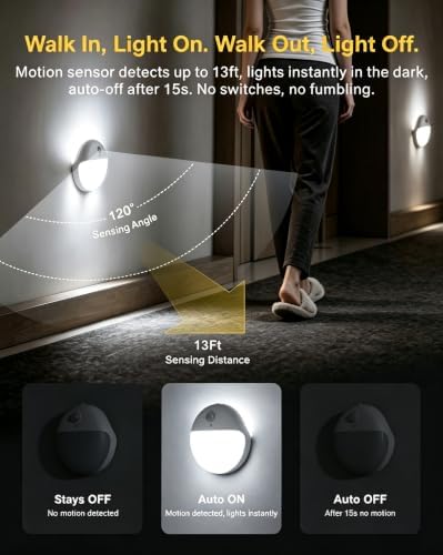 YUNLEX Toilet Light Motion Sensor 2 Pack, LED Nightlight Battery Powered