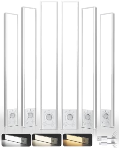 EZVALO Under Cabinet Lighting Wireless, 6Pack 17'' Rechargeable Closet Lights, LED Motion Sensor Indoor, Dimmable & 3 Color Temps Battery Operated with Power Display, for Kitchen, Stairs, Bookshelf