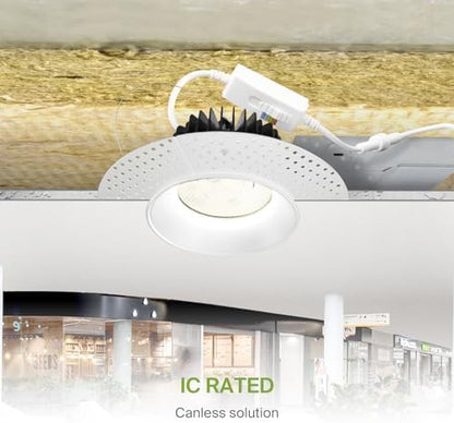 ASD 6 Inch Trimless LED Recessed Ceiling Light Fixture, 120-277V Multi-Voltage Commercial Downlight, 24W 2023 Lumens, 5CCT 2700K-5000K, 0-10V Dimmable, CRI90+, Anti-Glare, IC & Wet Rated, ETL