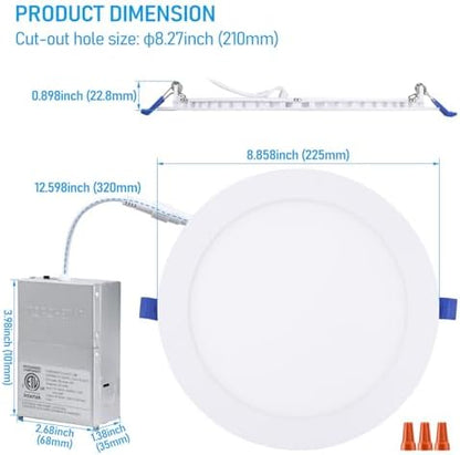 TORCHSTAR 12-Pack 5CCT 8 Inch Ultra-Thin LED Recessed Light, CRI90 18W
