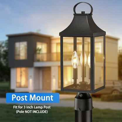 18.62'' Dusk to Dawn Post Light Outdoor, Large 3-Light Lamp Post Light